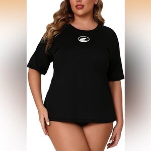 Halcurt Plus Size Short Sleeve Rash Guard Swim Shirt With Built In Bra UPF50+ 2X